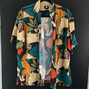 Magenta Multicolor Tropical Seahorse Print Button-Down Shirt